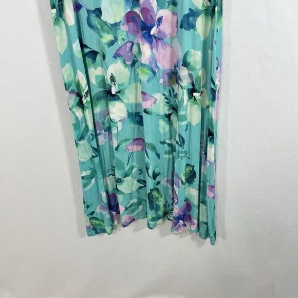 Soft Surroundings Floral Jersey Maxi Dress Womens M Blue Short Sleeve V Neck - Picture 3 of 10